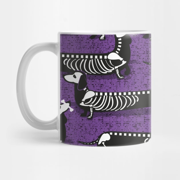 Spooktacular long dachshunds skeleton // pattern // studio purple background and skeleton dogs by SelmaCardoso